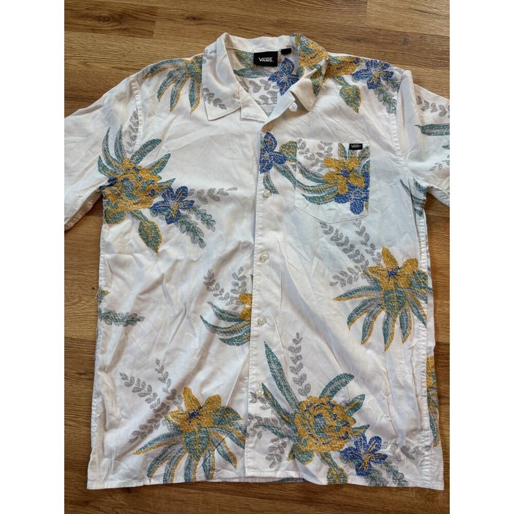 Vans Boys Hawaiian Floral Shirt Short Sleeve Button Up Boys XL Youth Luau Aloha
